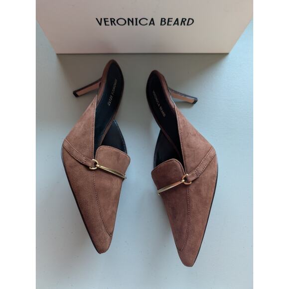NIB Veronica Beard Leslie Suede Mule Size US 9M Cedar 2.75" Heel - Picture 4 of 12